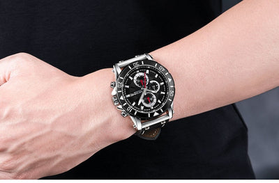 Reloj de Cuarzo para Hombre con Cronógrafo de Tres Ojos y Correa de Cuero - Image 4