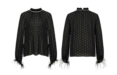 Blusa Larga de Seda Dorada para Otoño - Elegancia Negra Sofisticada - Image 9