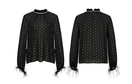 Blusa Larga de Seda Dorada para Otoño - Elegancia Negra Sofisticada - Image 9