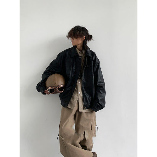 Chaqueta de Cuero Motociclista Retro Estilo Japonés - Image 8