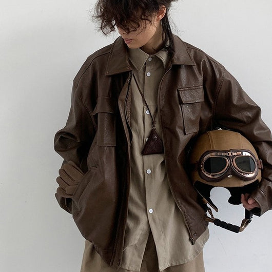 Chaqueta de Cuero Motociclista Retro Estilo Japonés - Image 13