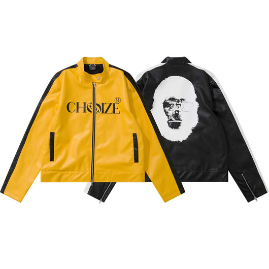 Chaqueta Hip Hop Suelta de Cuero con Letras Estampadas y Cuello Alto para Hombre - Image 18