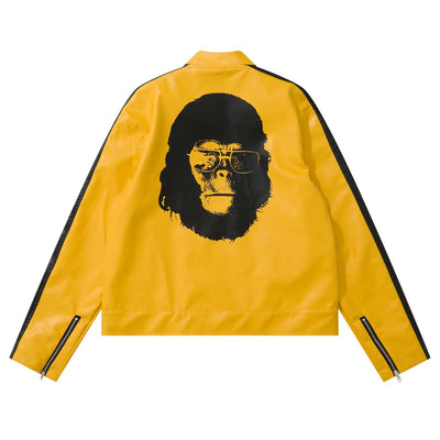 Chaqueta Hip Hop Suelta de Cuero con Letras Estampadas y Cuello Alto para Hombre - Image 19