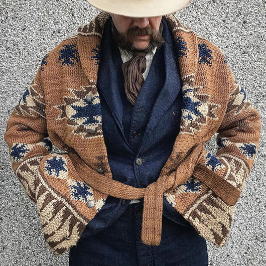 Cardigan Tejido Grueso Jacquard para Hombre - Abrigo de Invierno con Cierre de Cordones - Image 3