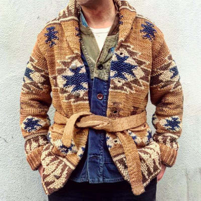 Cardigan Tejido Grueso Jacquard para Hombre - Abrigo de Invierno con Cierre de Cordones - Image 4