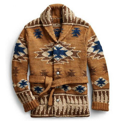 Cardigan Tejido Grueso Jacquard para Hombre - Abrigo de Invierno con Cierre de Cordones - Image 5
