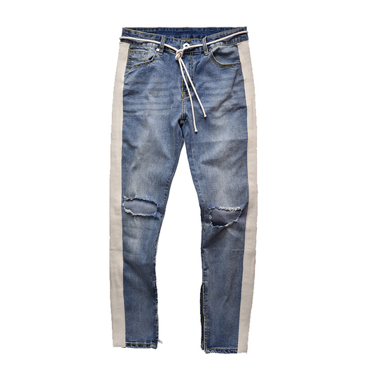 Jeans Skinny Blancos Rotos con Cierre Rasgado y Stretch