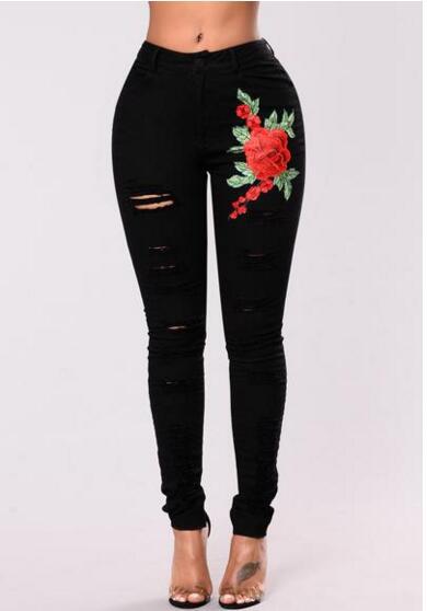 Pantalones Vaqueros Negros con Rotos y Bordados para Mujer - Image 11