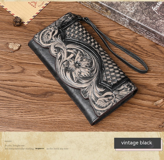 Billetera Retro Mujer Piel Vacuno Grabada Estilo Chino Capacidad Grande Tridoble - Image 15