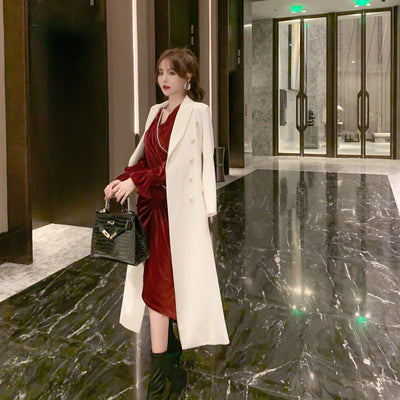 Abrigo Trench Blanco Mujer Largo Elegante Ajustado Tipo Blazer - Image 9
