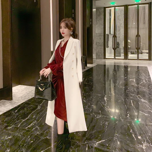 Abrigo Trench Blanco Mujer Largo Elegante Ajustado Tipo Blazer - Image 9