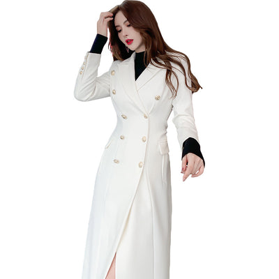 Abrigo Trench Blanco Mujer Largo Elegante Ajustado Tipo Blazer - Image 12