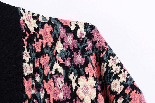 Cardigan de Punto Jacquard Floral con Personalidad para Mujer - Image 4
