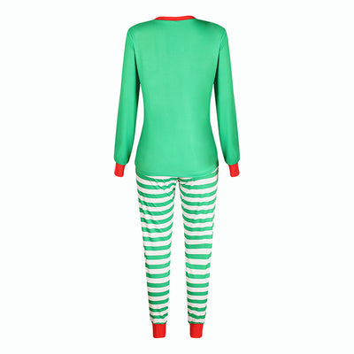 Three matching green elf-themed pajama sets for Dad, Mom, and Kid, featuring striped pants and long-sleeved tops. - Image 13