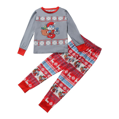Gray and red Smurf Christmas pajama set with long-sleeved top and matching pants, featuring snowflake and reindeer prints. - Image 14