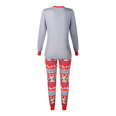 Gray and red Smurf Christmas pajama set with long-sleeved top and matching pants, featuring snowflake and reindeer prints. - Image 18