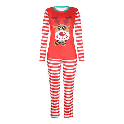 Red and white striped long-sleeved pajama set with a cartoon reindeer graphic on the shirt. - Image 12