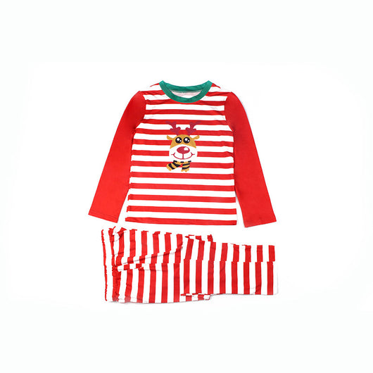 Red and white striped long-sleeved pajama set with a cartoon reindeer graphic on the shirt. - Image 13