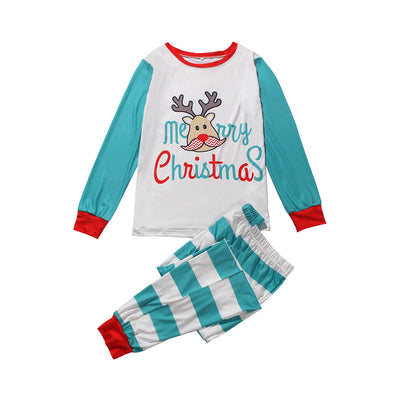 White and teal long-sleeve Christmas pajama set with a reindeer graphic and "Merry Christmas" text. - Image 12