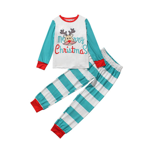 White and teal long-sleeve Christmas pajama set with a reindeer graphic and "Merry Christmas" text. - Image 16
