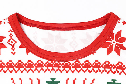 Red and white long-sleeved family matching pajamas with reindeer and snowflake pattern for dad, mom, kid, and baby. - Image 13