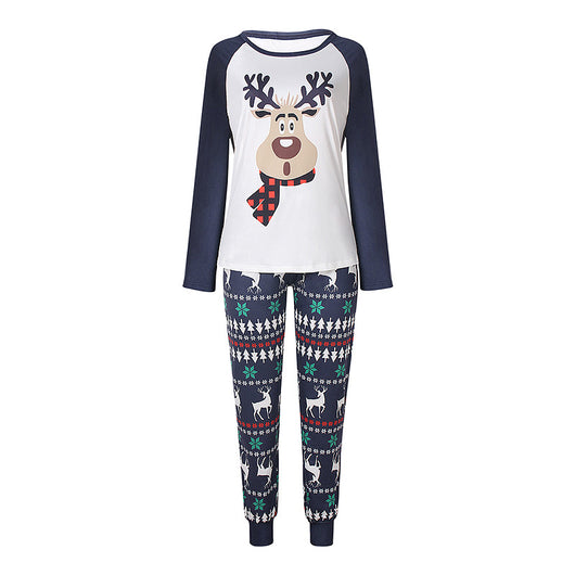 White and navy blue baby romper with a reindeer graphic wearing a red plaid scarf, featuring long raglan sleeves and snap closures. - Image 22