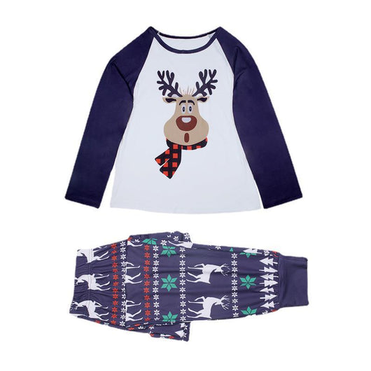 White and navy blue baby romper with a reindeer graphic wearing a red plaid scarf, featuring long raglan sleeves and snap closures. - Image 25