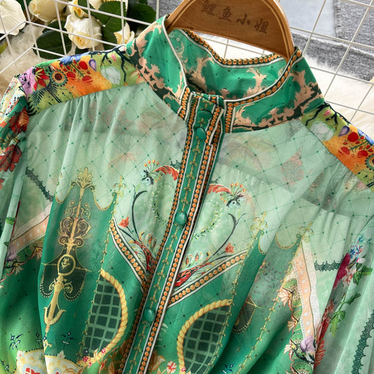 Vestido Camisero Retro Cuello Mao con Mangas Farol - Elegancia Vintage - Image 8
