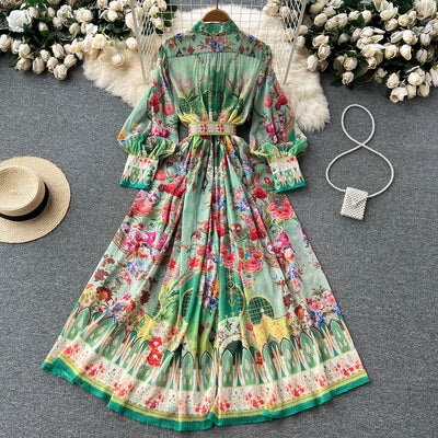 Vestido Camisero Retro Cuello Mao con Mangas Farol - Elegancia Vintage - Image 9