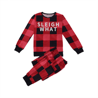 Matching family red and black buffalo plaid pajamas with "Sleigh What" and "Sleigh'in It" text. - Image 12