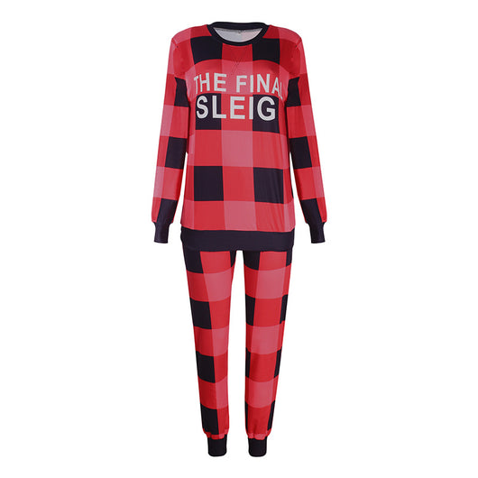 Matching family red and black buffalo plaid pajamas with "Sleigh What" and "Sleigh'in It" text. - Image 16
