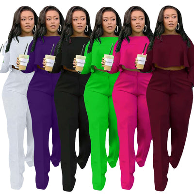 Conjunto de Dos Piezas: Blusa Hueca de Manga Larga y Pantalón Ancho de Cintura Alta - Image 16