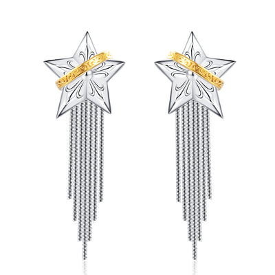 Aretes de Plata Esterlina 925 Diseño Borla Planeta Cinco Puntas - Image 12