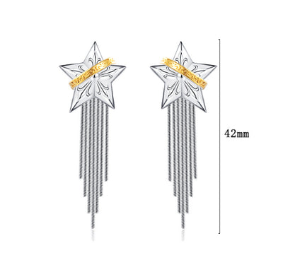 Aretes de Plata Esterlina 925 Diseño Borla Planeta Cinco Puntas - Image 14
