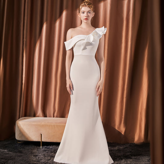 Vestido Largo Elegante con Hombros Inclinados Efecto Adelgazante - Image 6