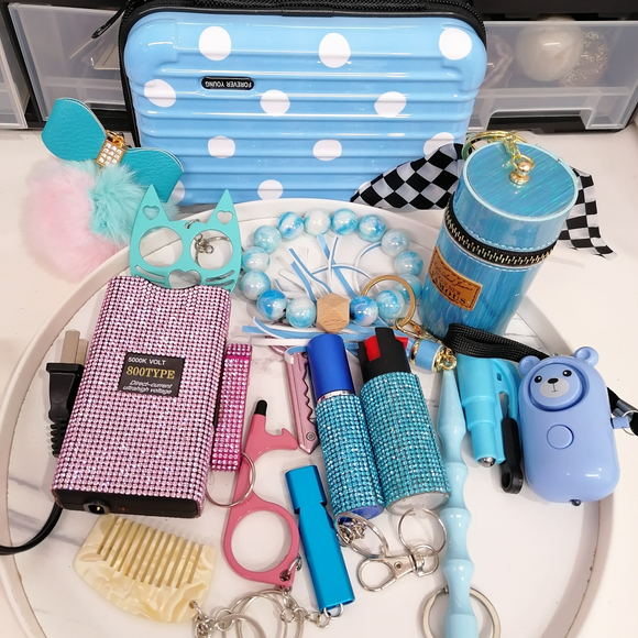 Set de 16 Llaveros Personalizados Azul Bebé y Rosa