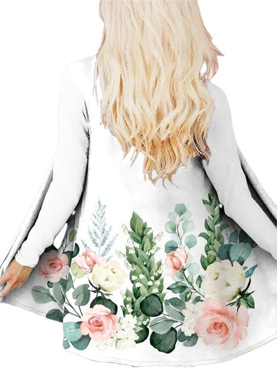 Abrigo Trinchera Floral Otoñal Estampado, Cuello en V, Largo Medio - Image 7