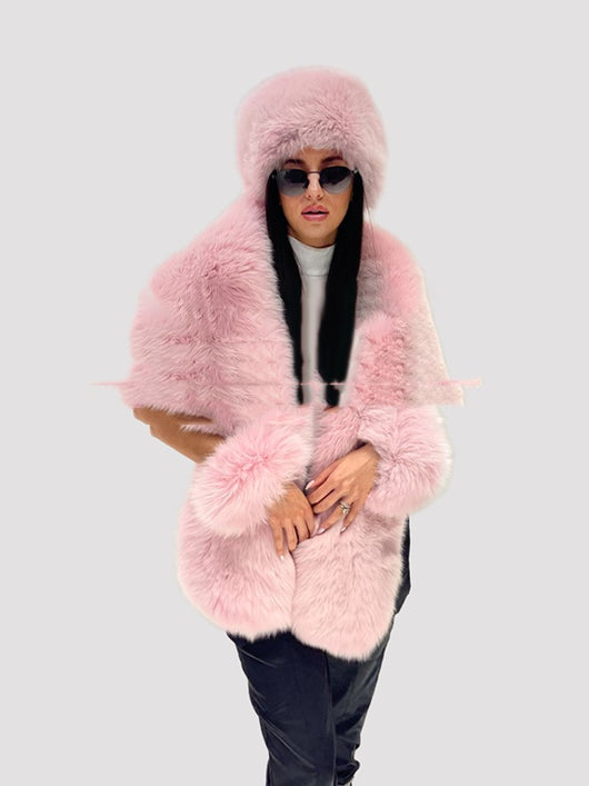 Conjunto Elegante Pulsera, Gorro y Chal de Pelaje - Image 6
