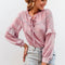 Blusa de Encaje Floral con Cuello Redondo y Volantes