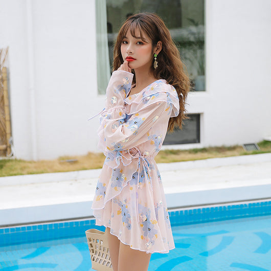 Blusa de Baño Chiffon con Abertura Lateral