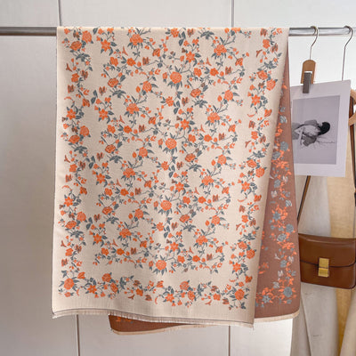 Bufanda Elegante Floral Otoño-Invierno Estilo Socialité en Cashmira Artificial - Image 9