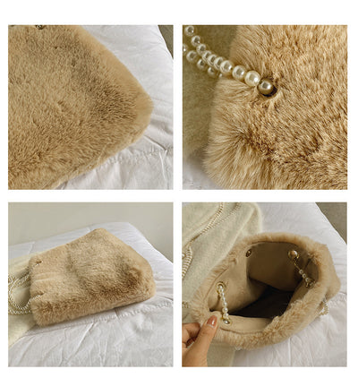 Bolso de Hombro Pearl Plush de Gran Capacidad con Detalles Perlados - Image 10