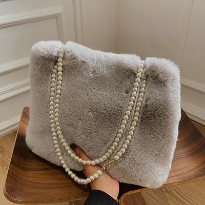 Bolso de Hombro Pearl Plush de Gran Capacidad con Detalles Perlados - Image 11