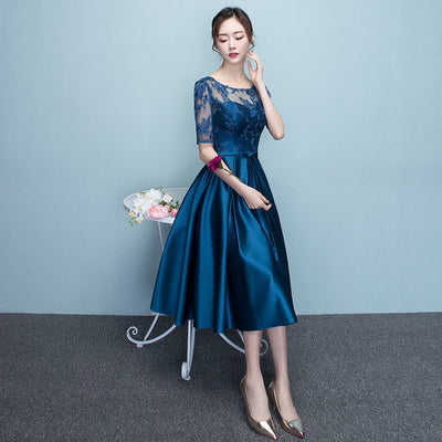 Vestido de Fiesta Azul Elegante Estilo Occidental Midi Ajustado - Image 8