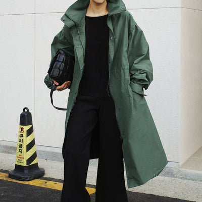 Gabardina Larga Coreana Otoño - Cuello de Pie con Cintura Ajustable - Image 7