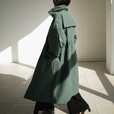 Gabardina Larga Coreana Otoño - Cuello de Pie con Cintura Ajustable - Image 8