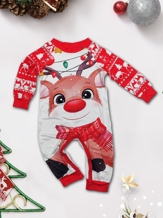 Man wearing a red and white Christmas pajama set with a reindeer graphic and fair isle pattern. - Image 18