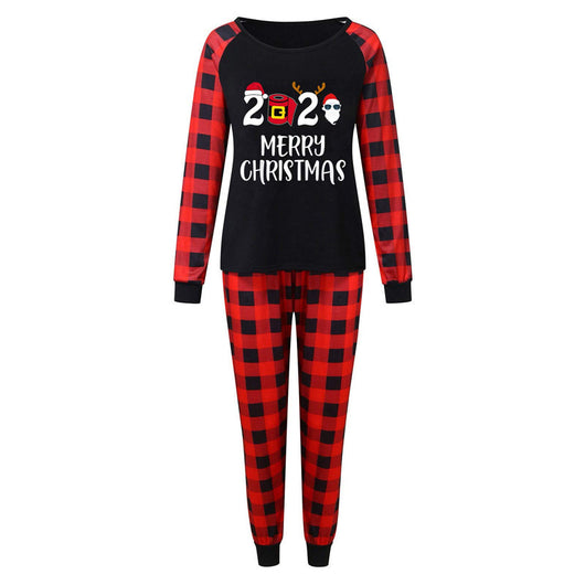 Three matching family Christmas pajama sets with black tops, red plaid sleeves, and red plaid pants. Tops feature '2020 MERRY CHRISTMAS' text. - Image 8