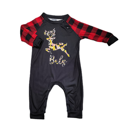 Kids' black and red buffalo plaid pajamas with a colorful deer graphic and "Kids" text on the top. - Image 13
