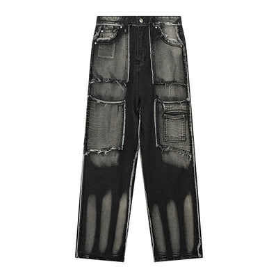Jeans Punk Desgastados con Costuras Irregulares para Hombre - Image 7
